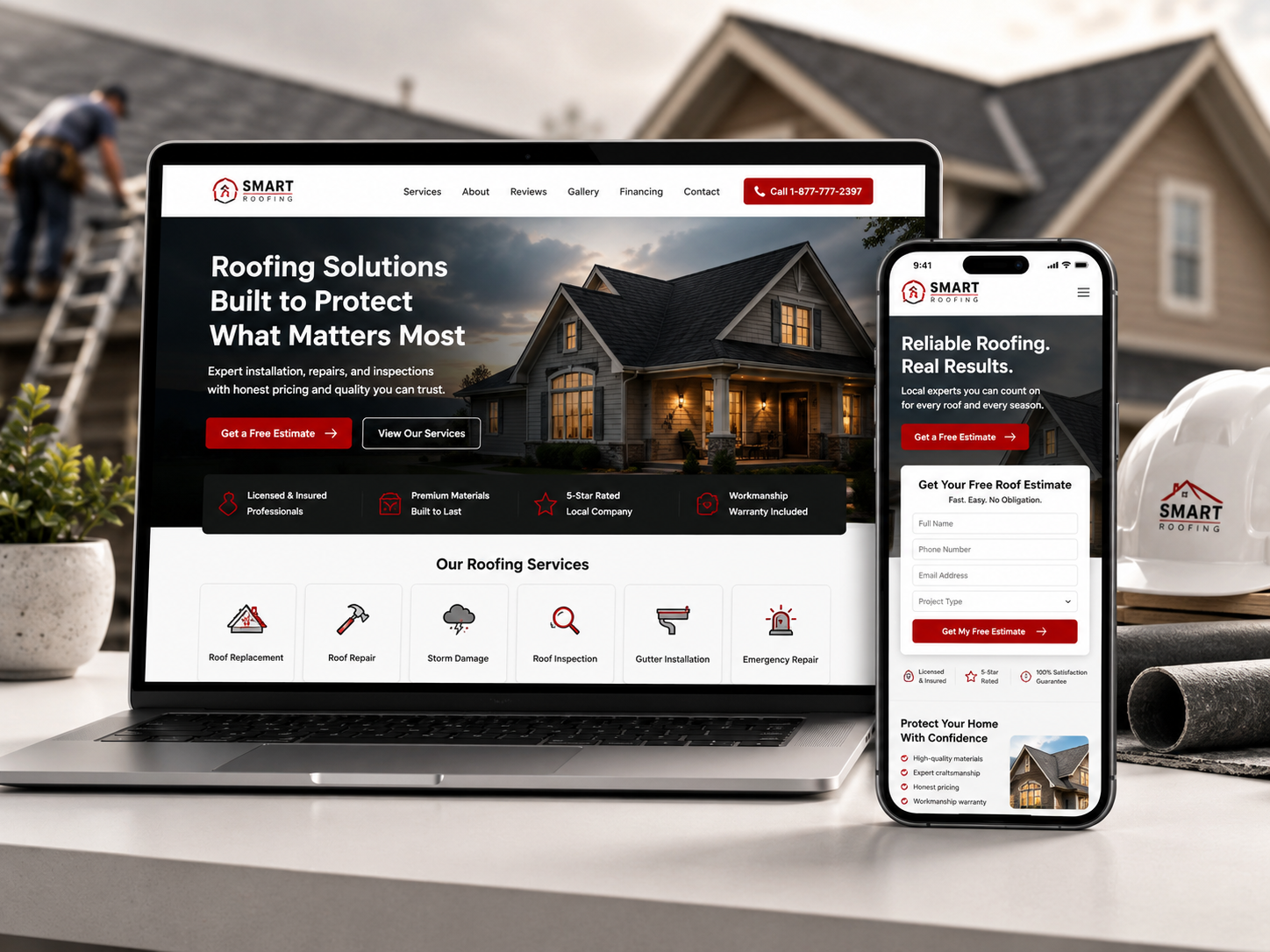 Responsive SMART business website displayed on a laptop and mobile phone